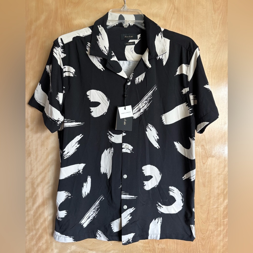 NWT Porter & Ash Small Shirt | Black & White Stretch Modern Men’s Button Up